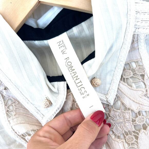 Free People New Romantics Lace Cottage Tank Top Delicate Boho Medium Cream - Picture 3 of 9